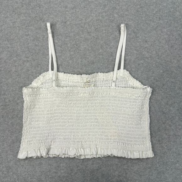 C&C California Smocked Crop Tank Top L White Linen Adjustable Straps Breathable - Picture 3 of 5